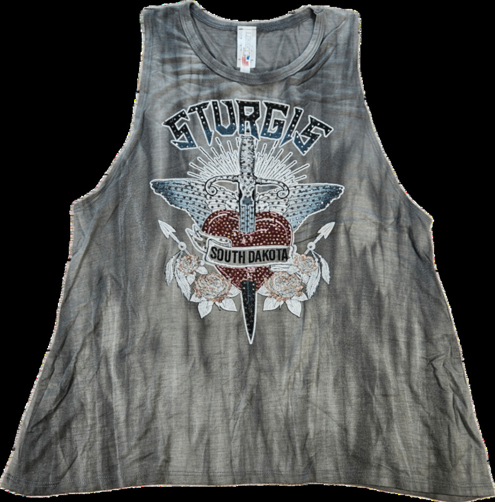 Women's Gray Large Sturgis Graphic Cutout Rayon Tank Top LIBERTY WEAR
